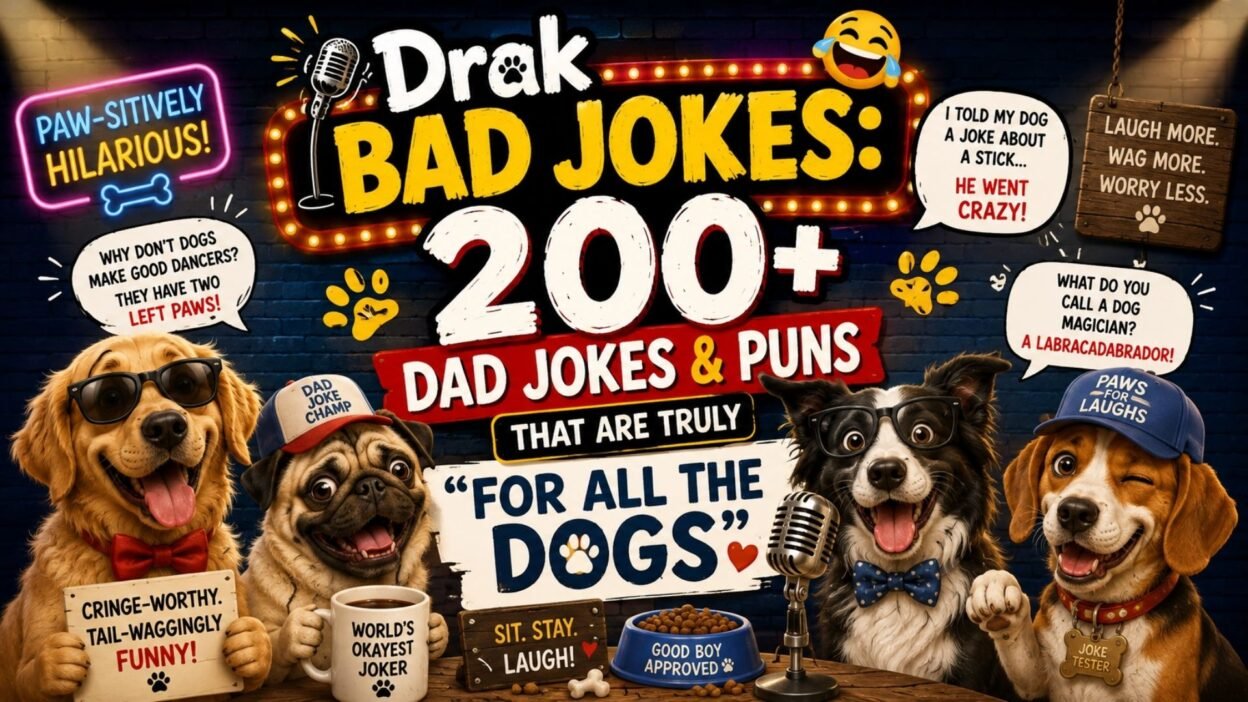 🎤 Drak Bad Jokes 200+ Dad Jokes & Puns That Are Truly For All The Dogs 🐕